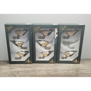 Vtg Krebs Bird Clip-On Christmas Glass Ornaments Lot 8 in Box Silver Black Gold